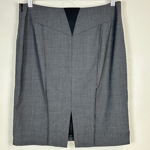 Elie Tahari Grey Wool Crepe Pencil Skirt 8 - Picture 5 of 8